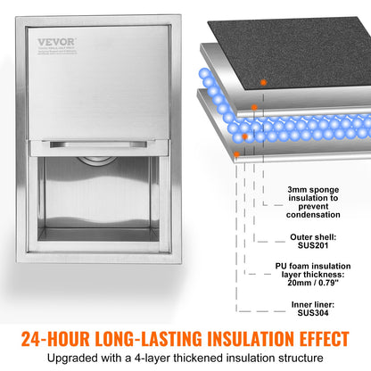 Drop in Ice Chest, 18"L x 12"W x 14.5"H Stainless Steel Ice Cooler, Commercial Ice Bin with Sliding Cover, V952-QRSCBCHG18LXZOFABV0