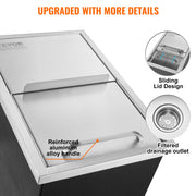 Drop in Ice Chest, 18"L x 12"W x 14.5"H Stainless Steel Ice Cooler, Commercial Ice Bin with Sliding Cover, V952-QRSCBCHG18LXZOFABV0