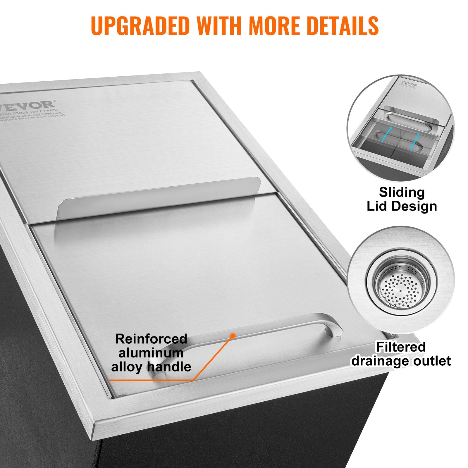 Drop in Ice Chest, 18"L x 12"W x 14.5"H Stainless Steel Ice Cooler, Commercial Ice Bin with Sliding Cover, V952-QRSCBCHG18LXZOFABV0