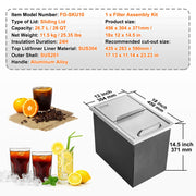 Drop in Ice Chest, 18"L x 12"W x 14.5"H Stainless Steel Ice Cooler, Commercial Ice Bin with Sliding Cover, V952-QRSCBCHG18LXZOFABV0