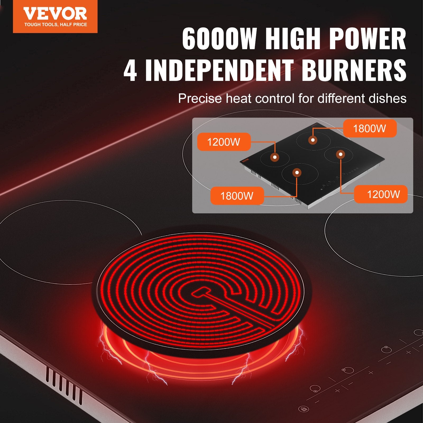 Built-in Electric Cooktop Radiant Ceramic Cooktop 4 Burners 23.2x20.5 inch V952-QRSDTL7200WHA4IGNV3