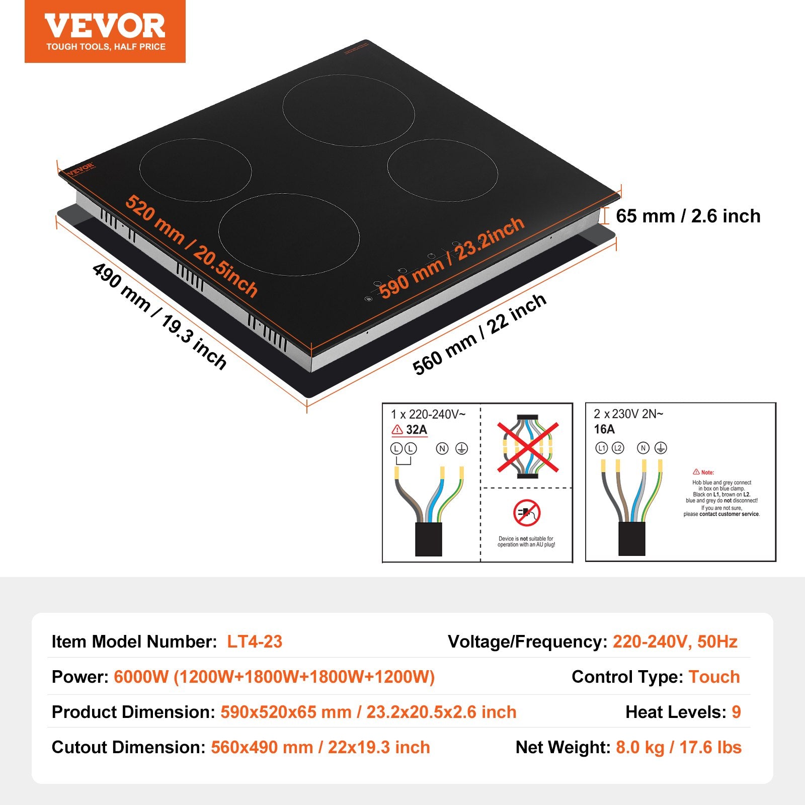 Built-in Electric Cooktop Radiant Ceramic Cooktop 4 Burners 23.2x20.5 inch V952-QRSDTL7200WHA4IGNV3