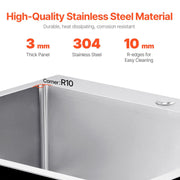 25 inch Kitchen Sink Workstation, 304 Stainless Steel Top Mount Sinks, Drop-In Single Bowl Farmhouse Basin V952-QRSSCTSPDC255JJGGV0