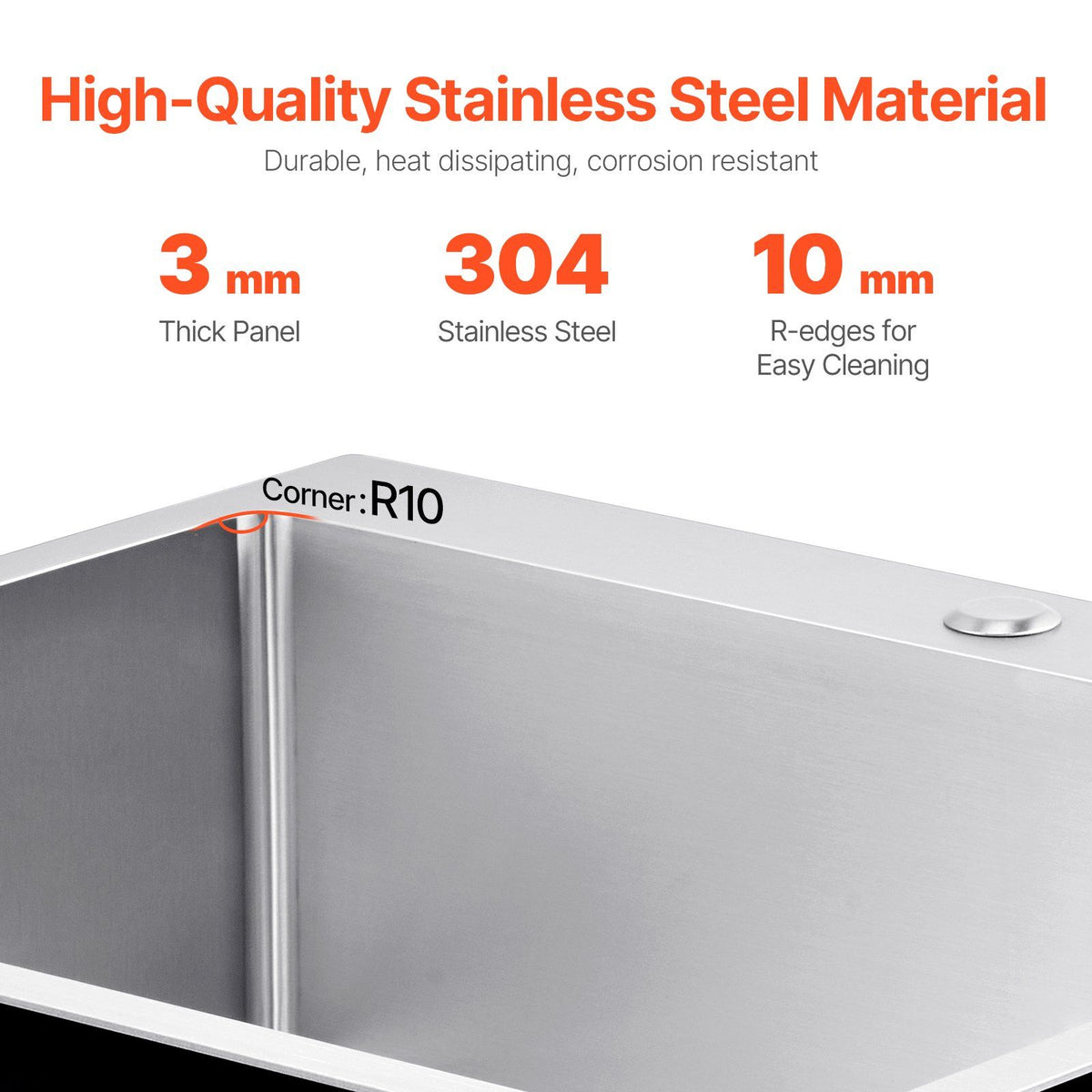 25 inch Kitchen Sink Workstation, 304 Stainless Steel Top Mount Sinks, Drop-In Single Bowl Farmhouse Basin V952-QRSSCTSPDC255JJGGV0