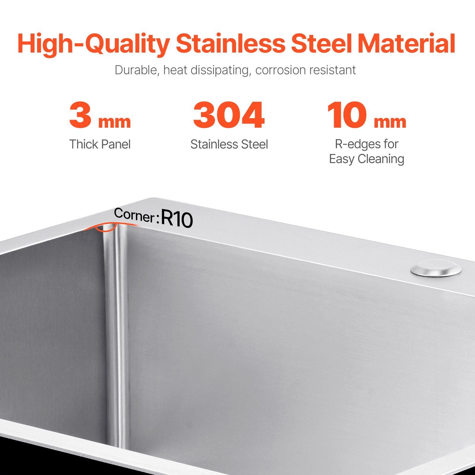 25 inch Kitchen Sink Workstation, 304 Stainless Steel Top Mount Sinks, Drop-In Single Bowl Farmhouse Basin V952-QRSSCTSPDC255JJGGV0