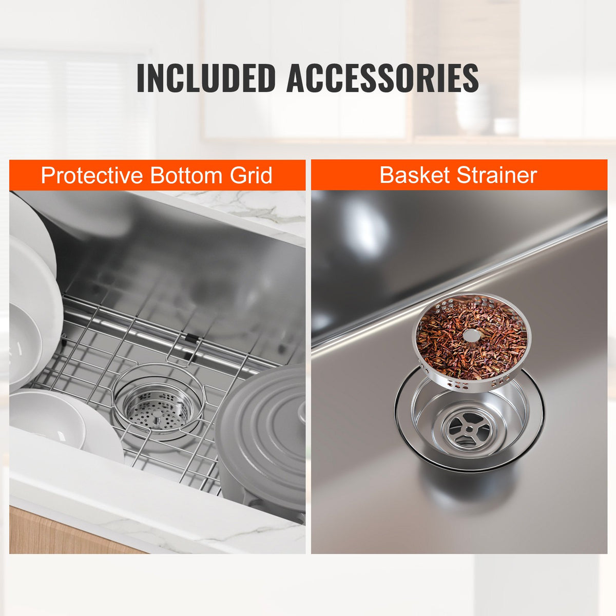 Kitchen Sink, 304 Stainless Steel Drop-In Sinks, Top Mount Single Bowl Basin with Accessories(Pack of 3), V952-QRSSCTSPDCY335P1LV0