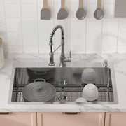 Kitchen Sink, 304 Stainless Steel Drop-In Sinks, Top Mount Single Bowl Basin with Accessories(Pack of 3), V952-QRSSCTSPDCY335P1LV0
