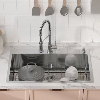 Kitchen Sink, 304 Stainless Steel Drop-In Sinks, Top Mount Single Bowl Basin with Accessories(Pack of 3), V952-QRSSCTSPDCY335P1LV0