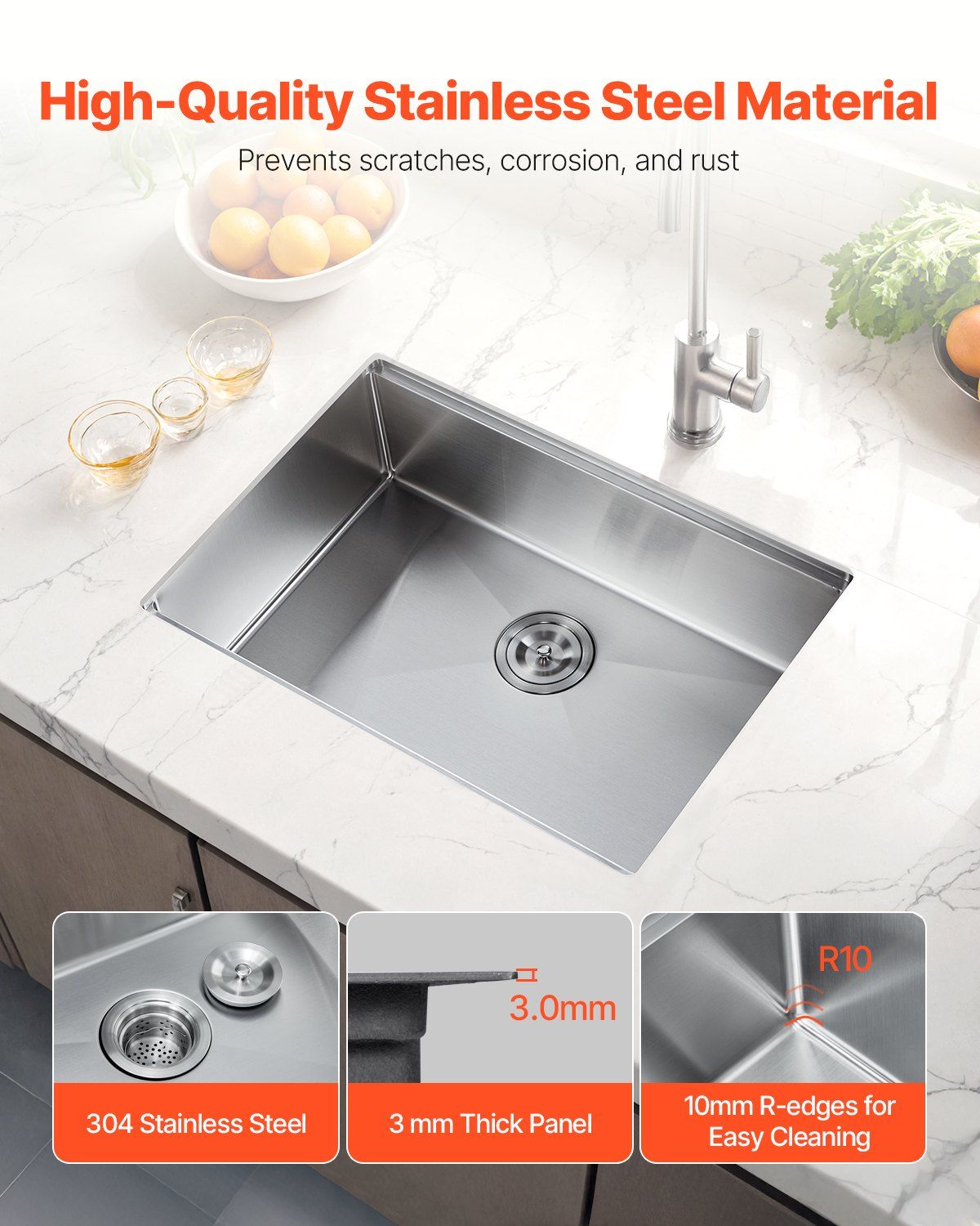 30 inch Kitchen Sink Workstation, 304 Stainless Steel Undermount Sink, Drop-In Single Bowl Farmhouse Basin V952-QRSSCTXPDC30WNDLEV0
