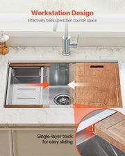 30 inch Kitchen Sink Workstation, 304 Stainless Steel Undermount Sink, Drop-In Single Bowl Farmhouse Basin V952-QRSSCTXPDC30WNDLEV0