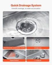 30 inch Kitchen Sink Workstation, 304 Stainless Steel Undermount Sink, Drop-In Single Bowl Farmhouse Basin V952-QRSSCTXPDC30WNDLEV0