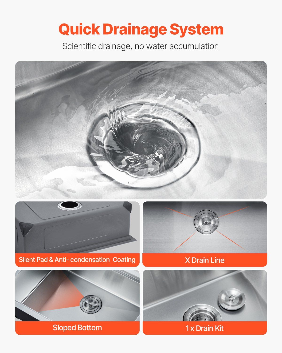 30 inch Kitchen Sink Workstation, 304 Stainless Steel Undermount Sink, Drop-In Single Bowl Farmhouse Basin V952-QRSSCTXPDC30WNDLEV0