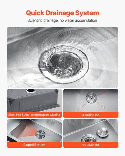 30 inch Kitchen Sink Workstation, 304 Stainless Steel Undermount Sink, Drop-In Single Bowl Farmhouse Basin V952-QRSSCTXPDC30WNDLEV0
