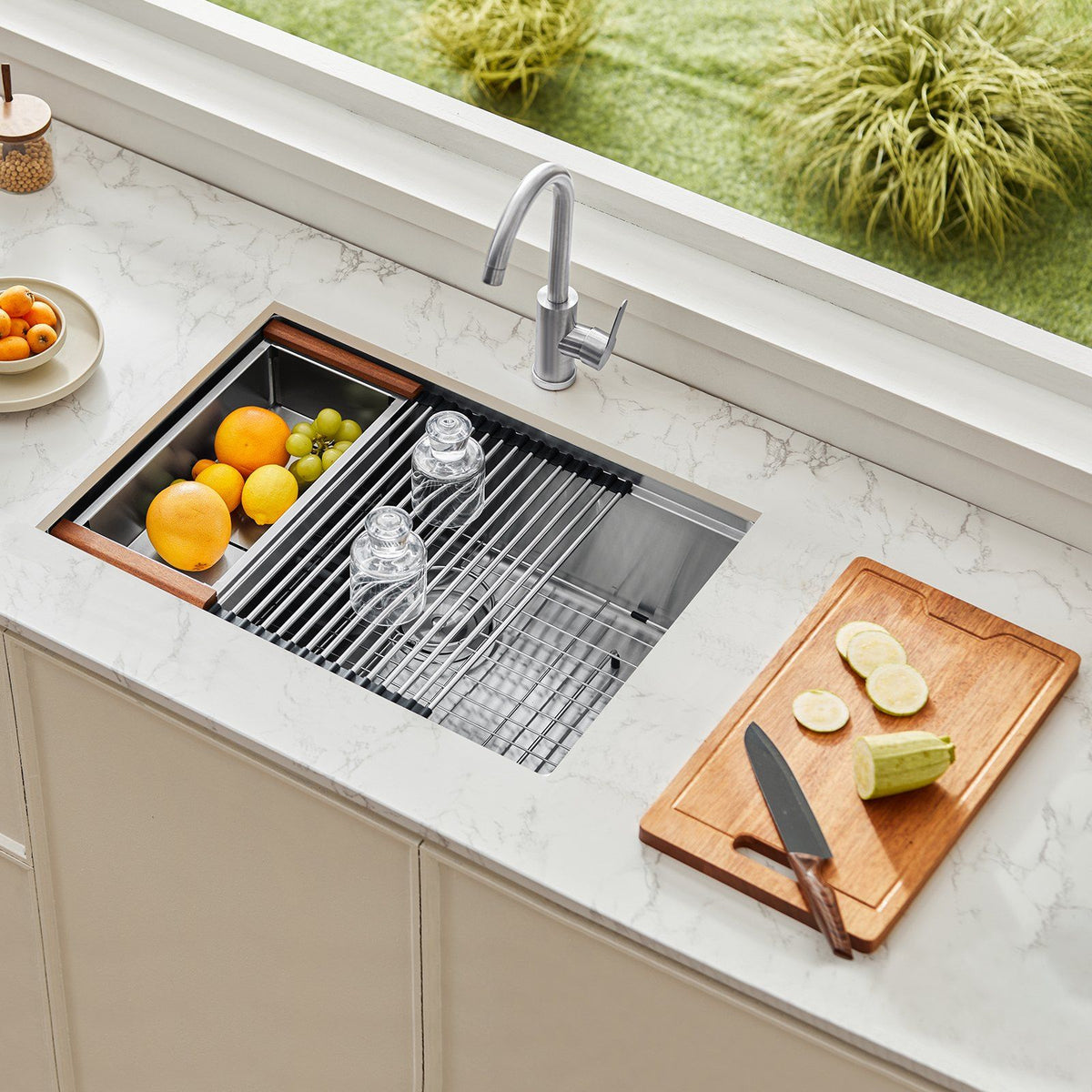 30 inch Kitchen Sink Workstation, 304 Stainless Steel Undermount Sink, Drop-In Single Bowl Farmhouse Basin V952-QRSSCTXPDC30WNDLEV0