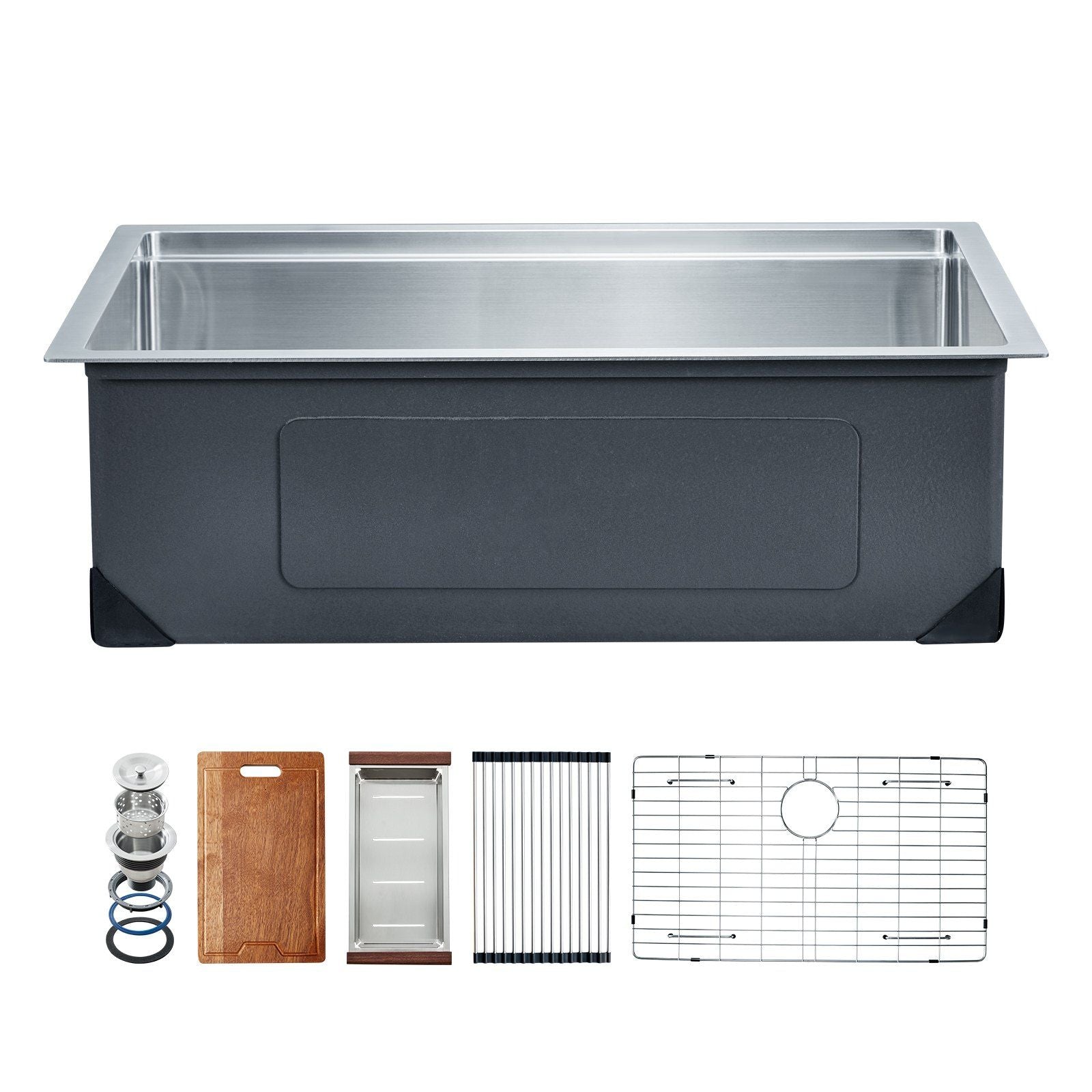 30 inch Kitchen Sink Workstation, 304 Stainless Steel Undermount Sink, Drop-In Single Bowl Farmhouse Basin V952-QRSSCTXPDC30WNDLEV0