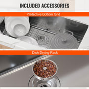 Kitchen Sink, 304 Stainless Steel Drop-In Sinks, Undermount Single Bowl Basin with Accessories(Pack of 3), V952-QRSSCTXPDCY30ZB7SV0