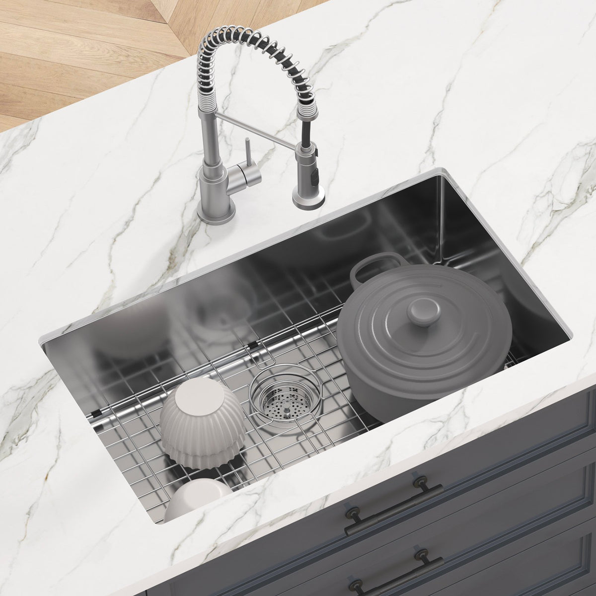 Kitchen Sink, 304 Stainless Steel Drop-In Sinks, Undermount Single Bowl Basin with Accessories(Pack of 3), V952-QRSSCTXPDCY30ZB7SV0