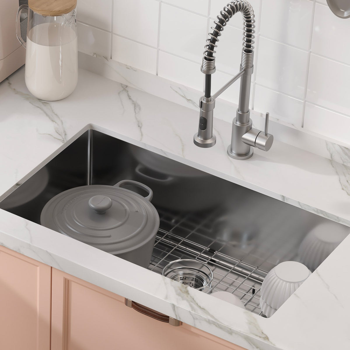 Kitchen Sink, 304 Stainless Steel Drop-In Sinks, Undermount Single Bowl Basin with Accessories(Pack of 3), V952-QRSSCTXPDCY30ZB7SV0