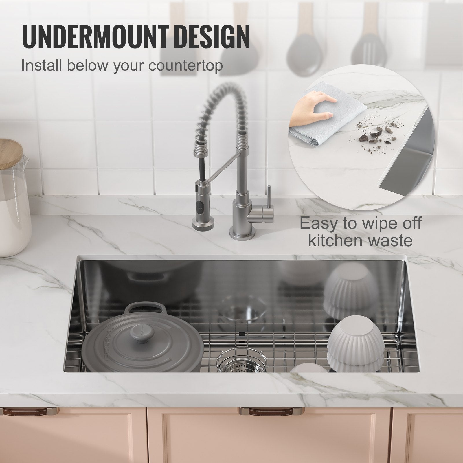 Kitchen Sink, 304 Stainless Steel Drop-In Sinks, Undermount Single Bowl Basin with Accessories(Pack of 3), V952-QRSSCTXPDCY32WYR7V0