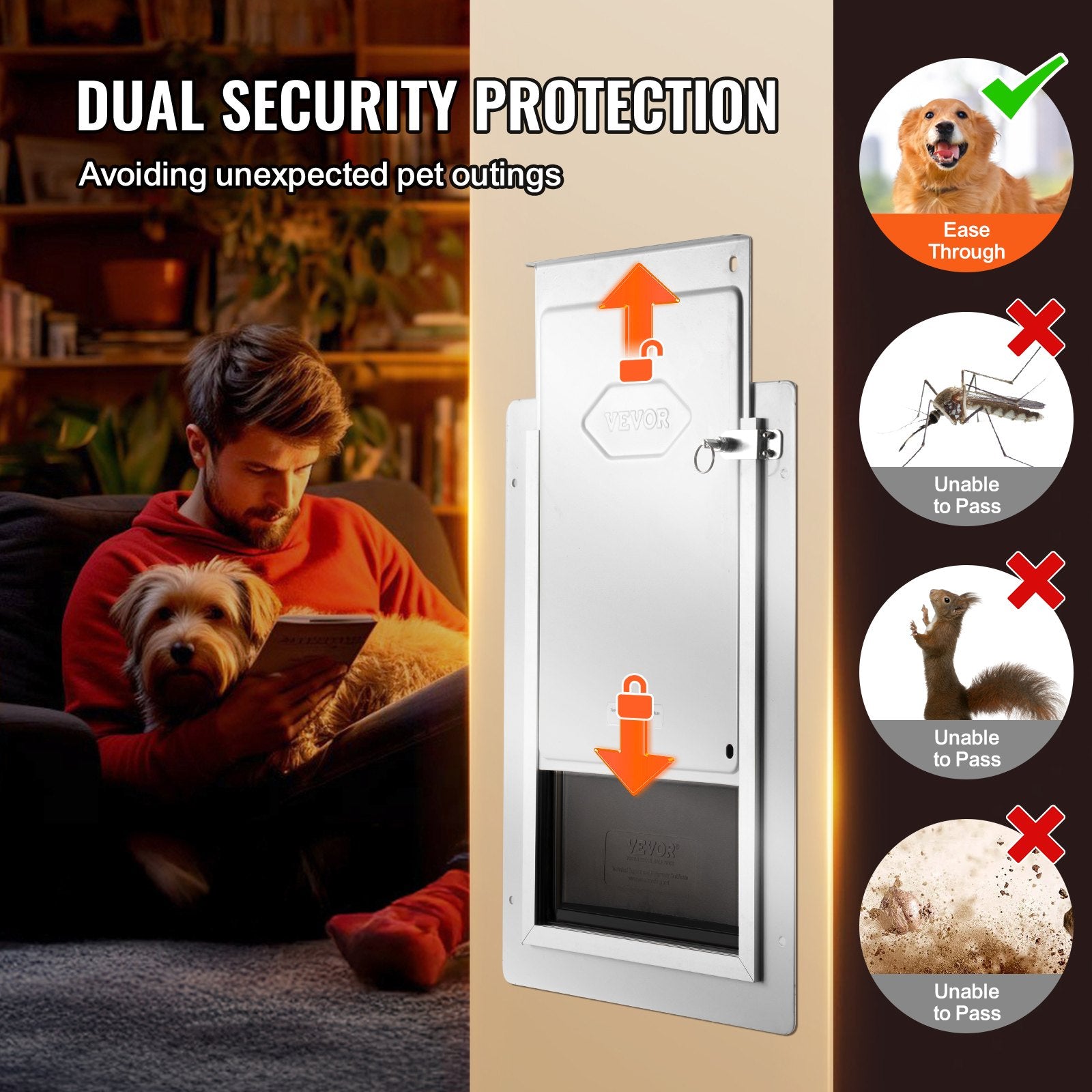 Pet Door, 31.2 x 43.5 cm Metal Frame with Lock and 3-Flap System, Weatherproof Doggy Door, Easy to Install in V952-QSCWMMMTZ3P0M9RKUV0