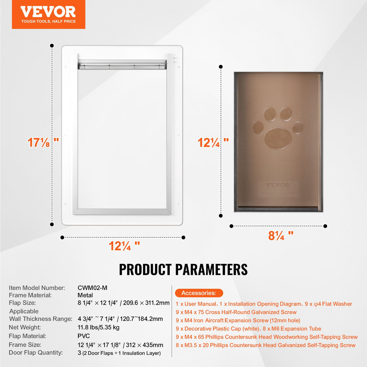 Pet Door, 31.2 x 43.5 cm Metal Frame with Lock and 3-Flap System, Weatherproof Doggy Door, Easy to Install in V952-QSCWMMMTZ3P0M9RKUV0