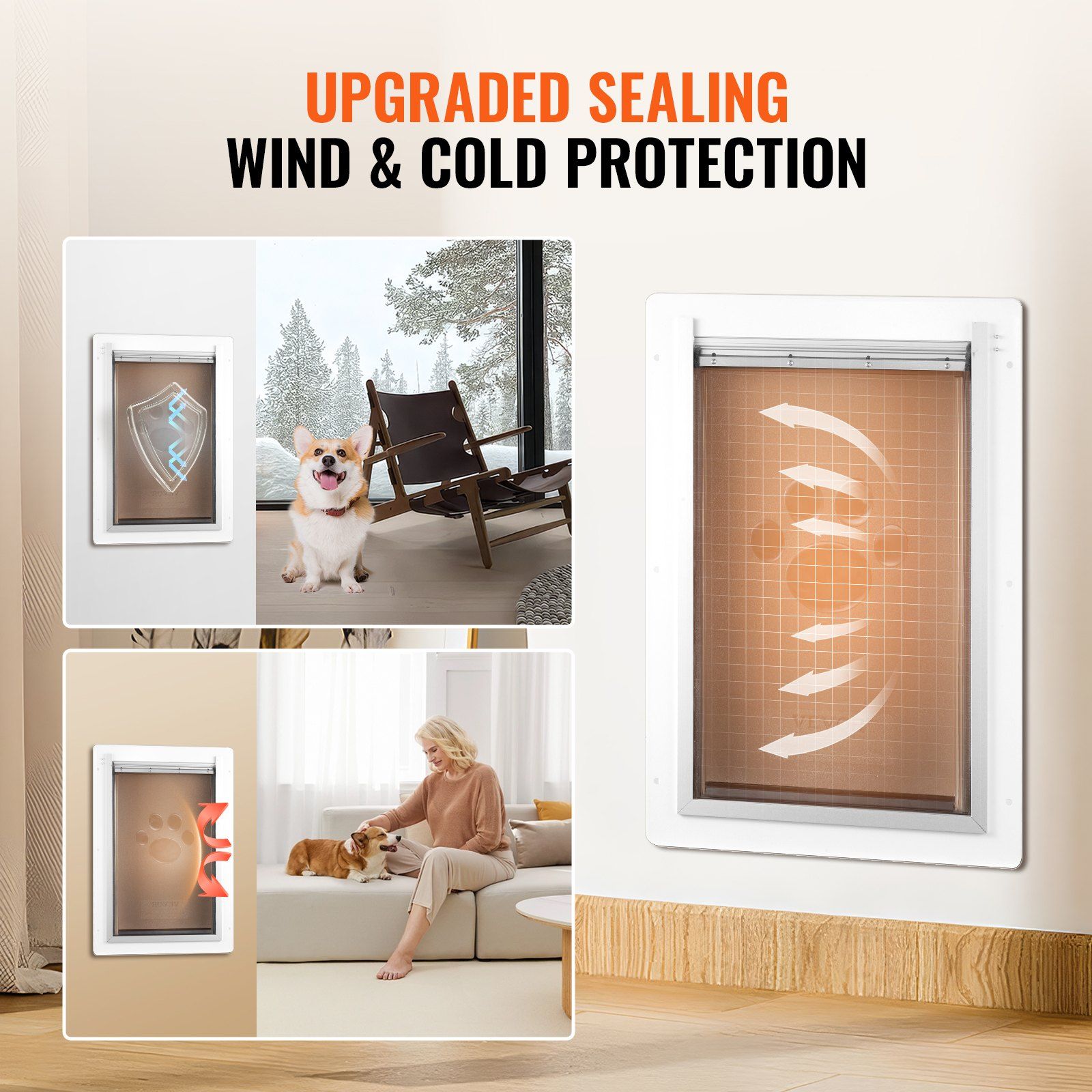 Pet Door, 23.6 x 33.5 cm Metal Frame with Lock and 3-Flap System, Weatherproof Doggy Door, Easy to Install in V952-QSCWMSMTZ3P0LV4GIV0