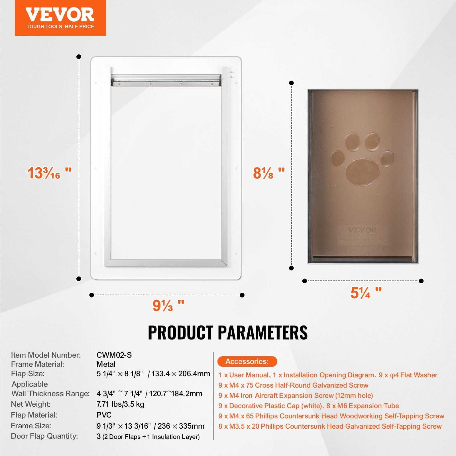 Pet Door, 23.6 x 33.5 cm Metal Frame with Lock and 3-Flap System, Weatherproof Doggy Door, Easy to Install in V952-QSCWMSMTZ3P0LV4GIV0