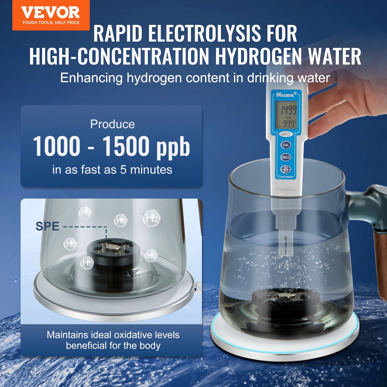 Hydrogen Water Cup, 400 ml / 14.1 oz Hydrogen Generator, SPE Technology Portable Hydrogen Water Ionizer V952-QSHFQSPGSYBLY5TD2V9