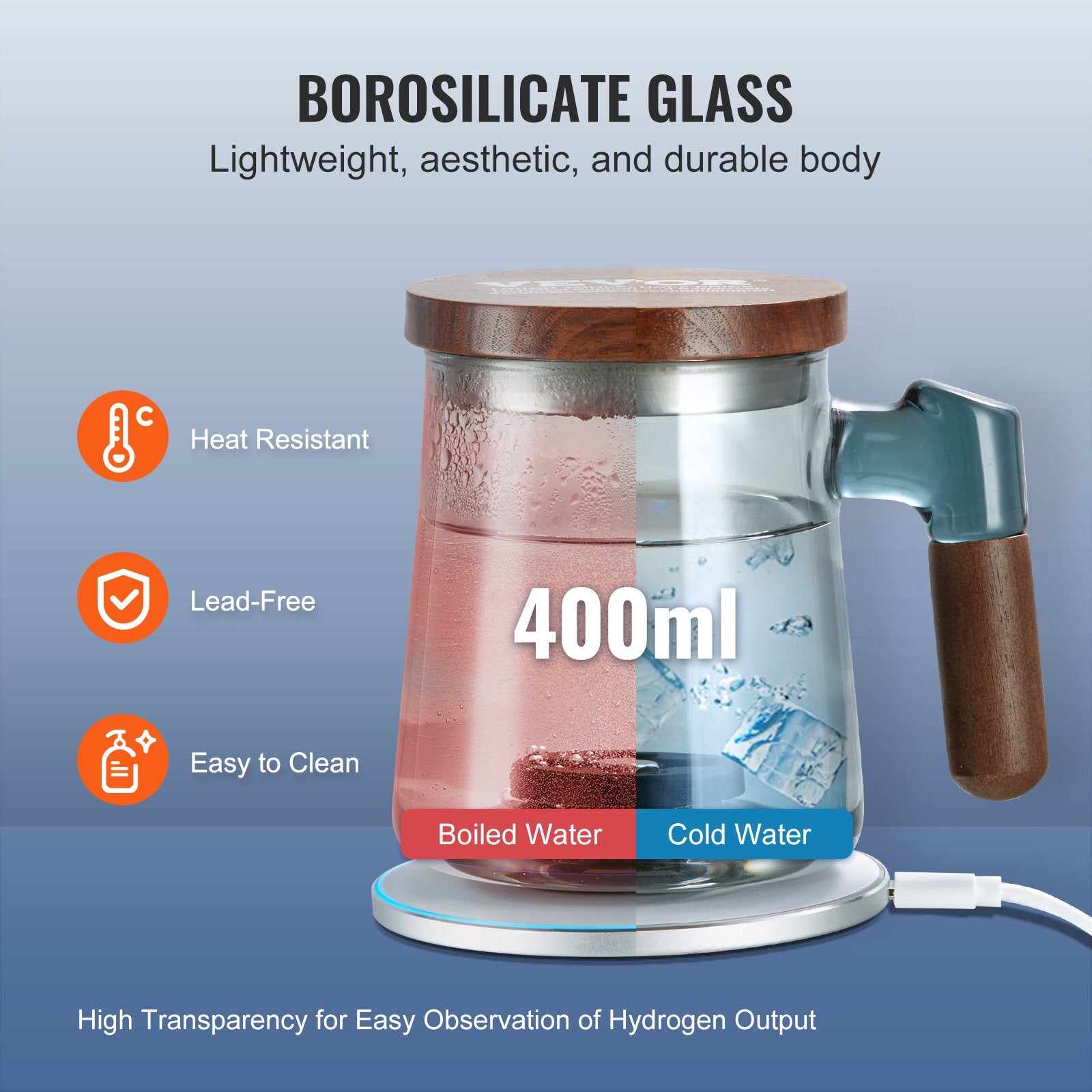 Hydrogen Water Cup, 400 ml / 14.1 oz Hydrogen Generator, SPE Technology Portable Hydrogen Water Ionizer V952-QSHFQSPGSYBLY5TD2V9