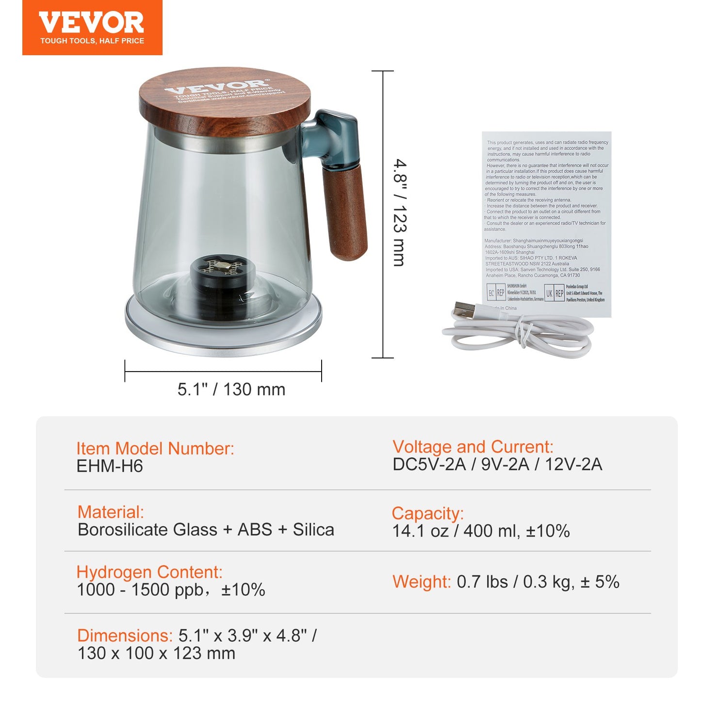 Hydrogen Water Cup, 400 ml / 14.1 oz Hydrogen Generator, SPE Technology Portable Hydrogen Water Ionizer V952-QSHFQSPGSYBLY5TD2V9