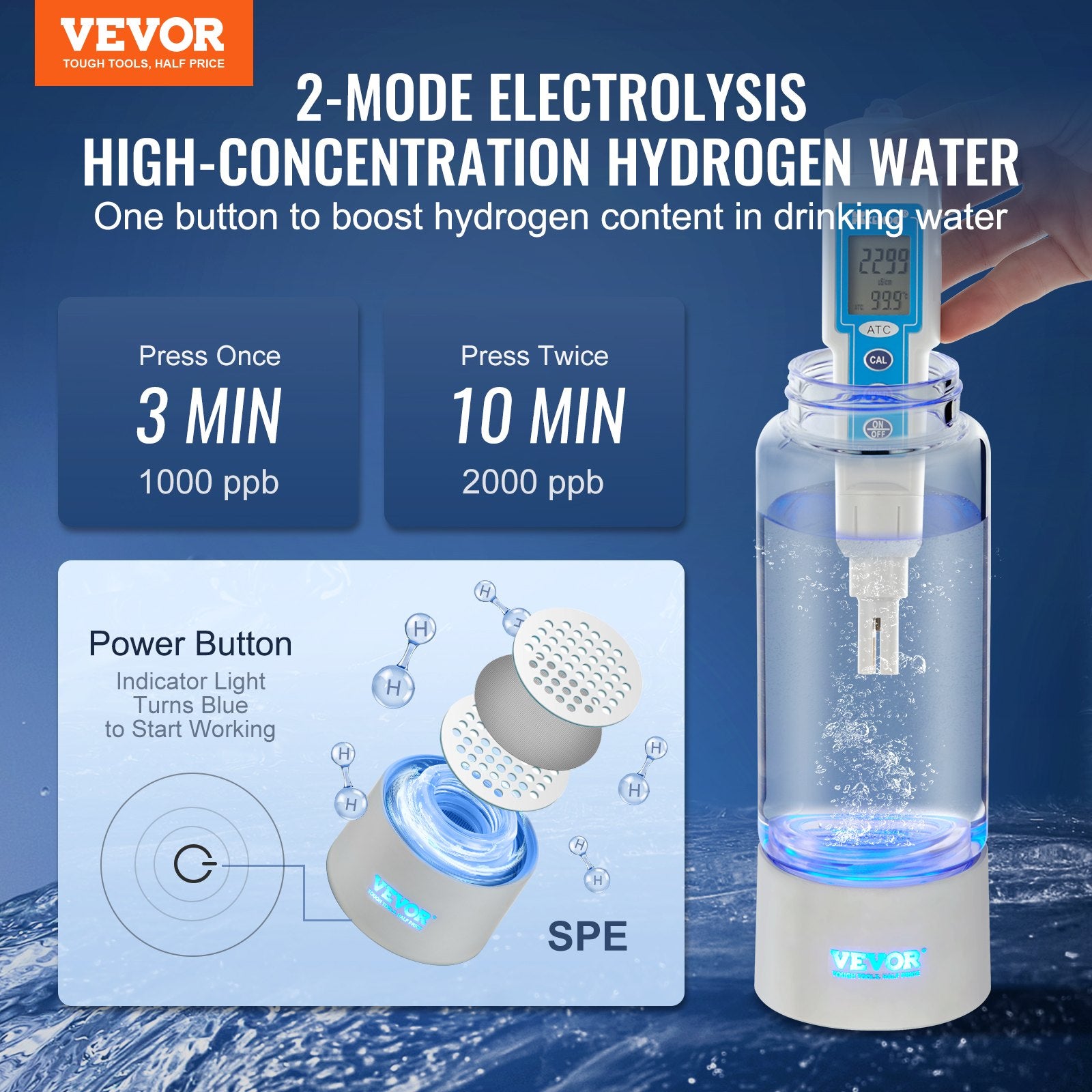 Hydrogen Water Bottle Generator, 380 ml / 13.4 oz Capacity Portable Hydrogen Water Maker, SPE Technology V952-QSPFQSXQQPGSY2CFSV9