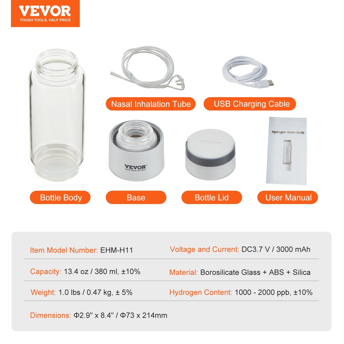 Hydrogen Water Bottle Generator, 380 ml / 13.4 oz Capacity Portable Hydrogen Water Maker, SPE Technology V952-QSPFQSXQQPGSY2CFSV9
