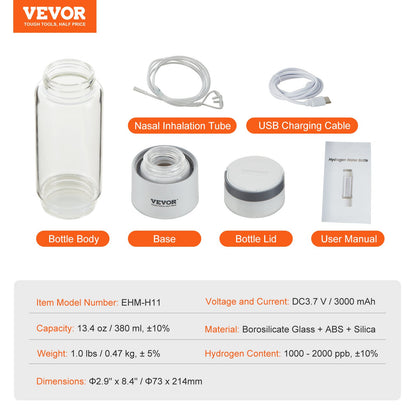 Hydrogen Water Bottle Generator, 380 ml / 13.4 oz Capacity Portable Hydrogen Water Maker, SPE Technology V952-QSPFQSXQQPGSY2CFSV9