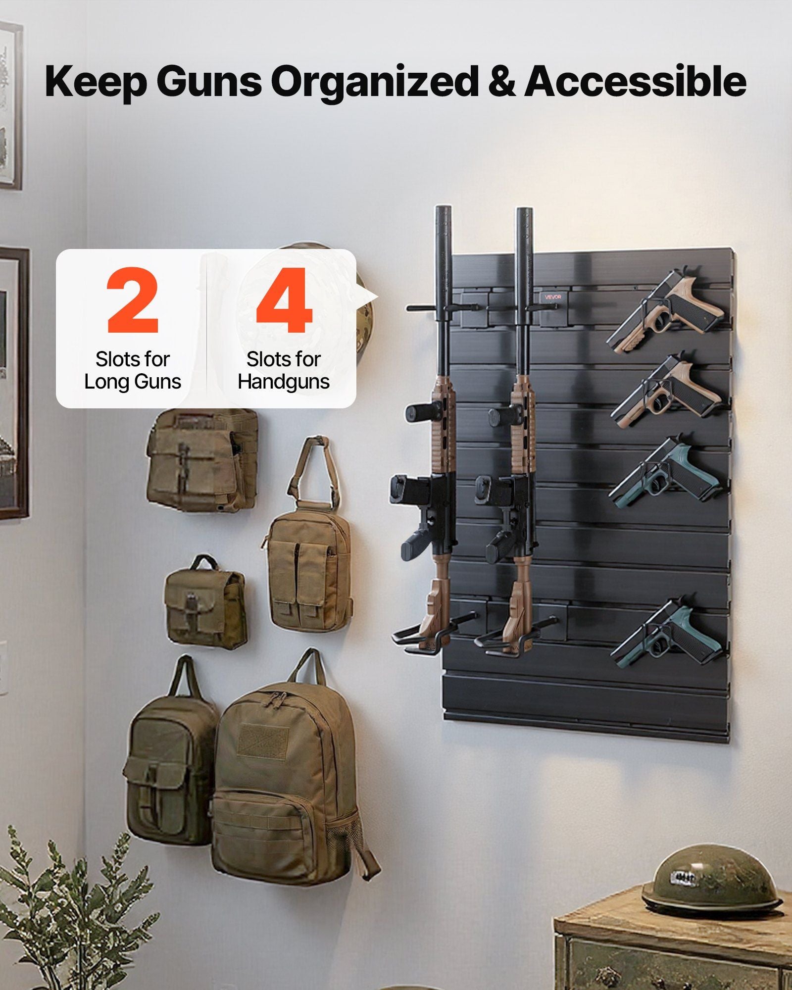 Gun Rack, Wall Mount, Tactical Rifle Shotgun Handgun Storage, Heavy-Duty PVC Panels & Steel Wall Racks, V952-QSZSQJJS2QW0QY758001V0