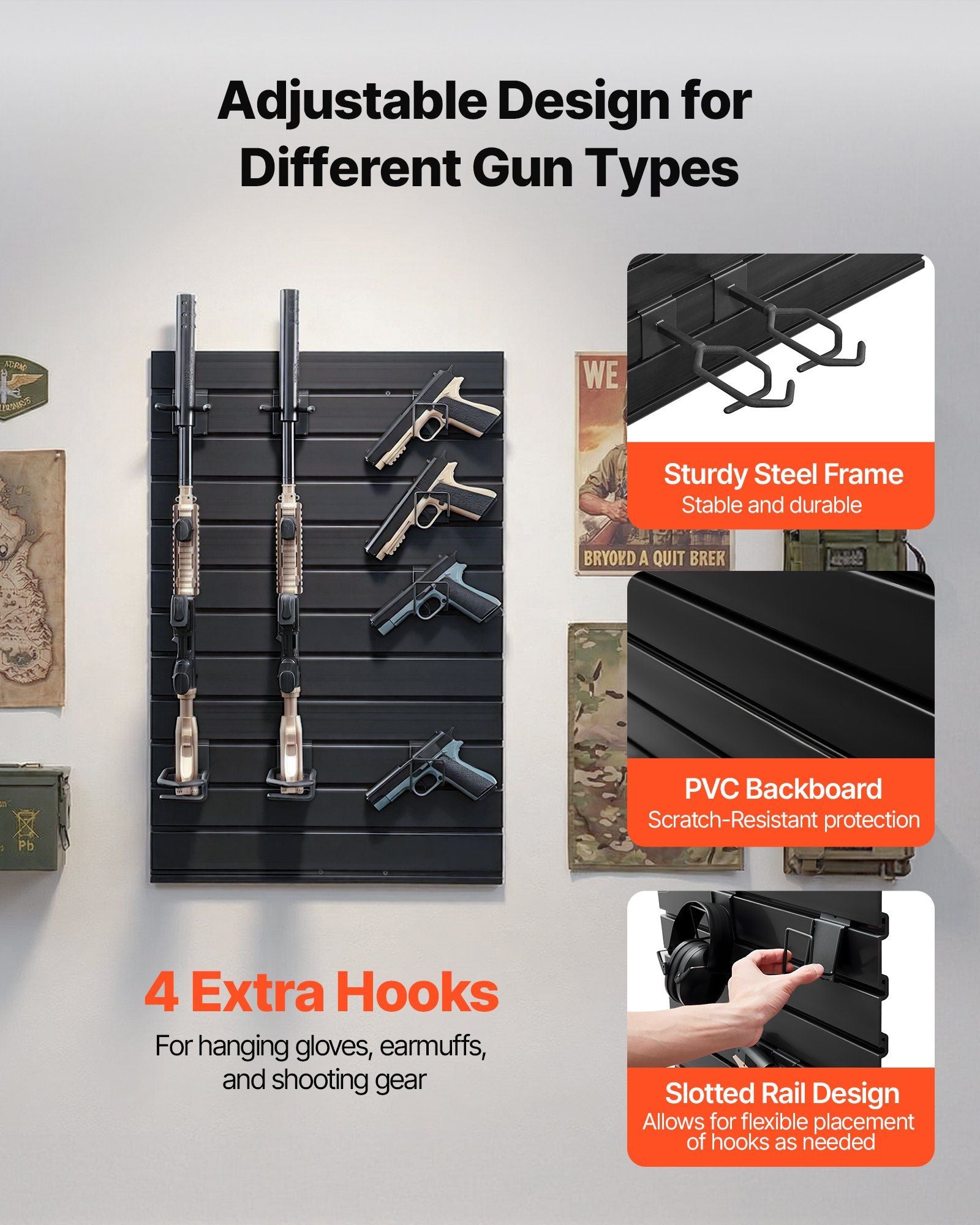 Gun Rack, Wall Mount, Tactical Rifle Shotgun Handgun Storage, Heavy-Duty PVC Panels & Steel Wall Racks, V952-QSZSQJJS2QW0QY758001V0