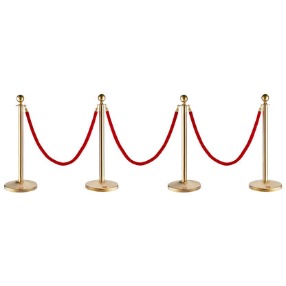 Stanchion Post with Velvet Rope, 4-Pack Crowd Control Stanchion with 3PCS 5FT Red Velvet Ropes, Stainless V952-QTGLZJSBXGKT8MRTBV0