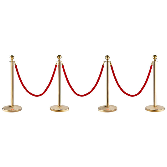 Stanchion Post with Velvet Rope, 4-Pack Crowd Control Stanchion with 3PCS 5FT Red Velvet Ropes, Stainless V952-QTGLZJSBXGKT8MRTBV0
