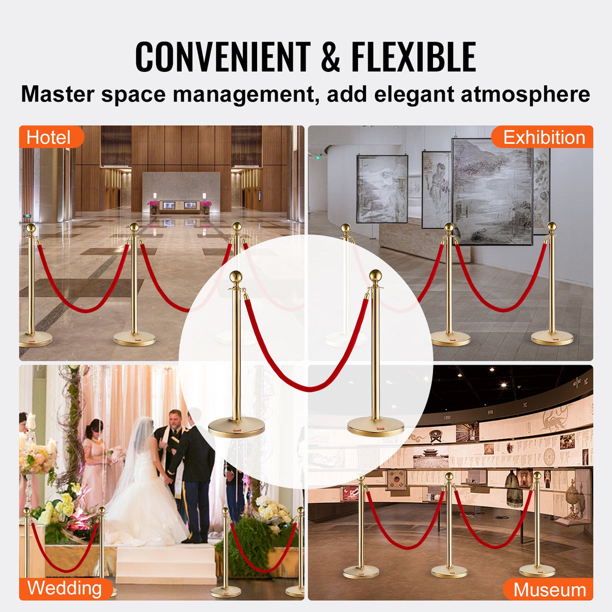 Stanchion Post with Velvet Rope, 4-Pack Crowd Control Stanchion with 3PCS 5FT Red Velvet Ropes, Stainless V952-QTGLZJSBXGKT8MRTBV0