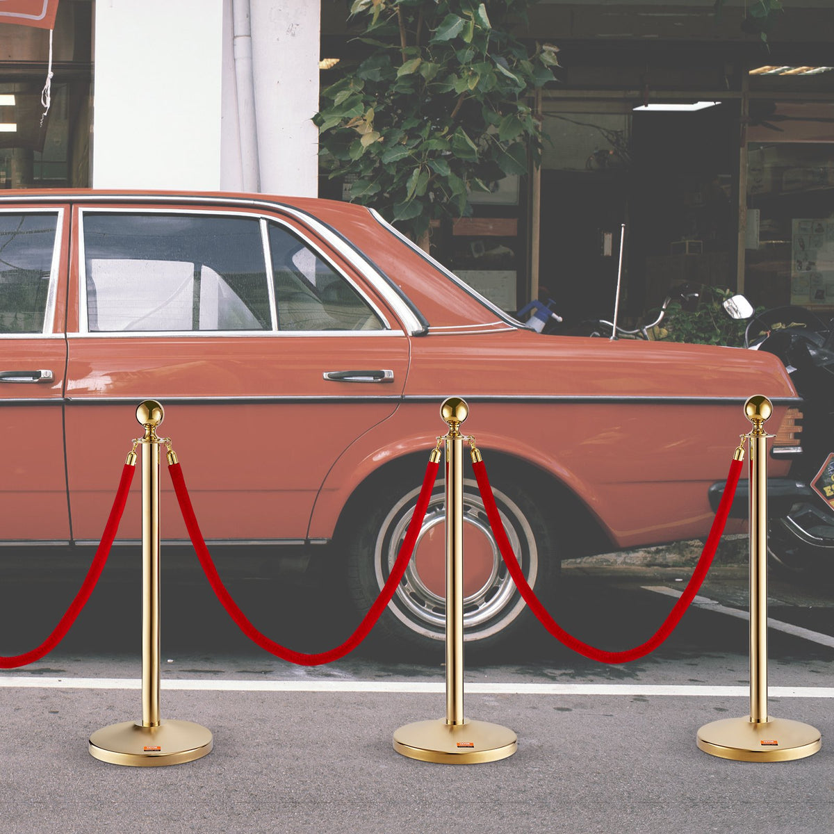 Stanchion Post with Velvet Rope, 4-Pack Crowd Control Stanchion with 3PCS 5FT Red Velvet Ropes, Stainless V952-QTGLZJSBXGKT8MRTBV0