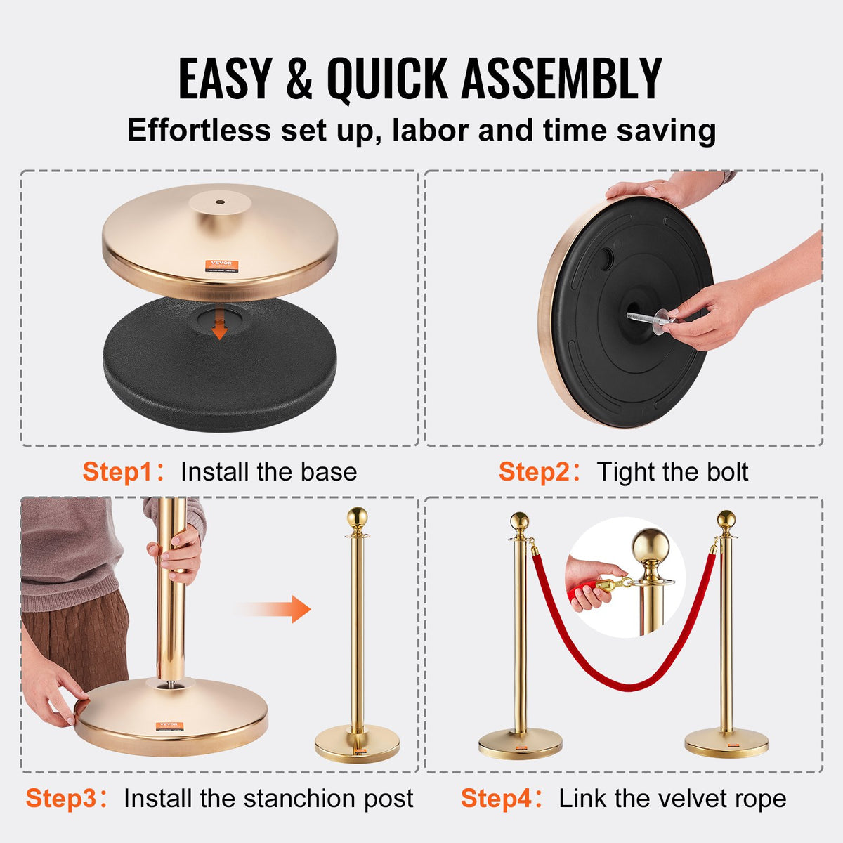 Stanchion Post with Velvet Rope, 6-Pack Crowd Control Stanchion with 4PCS 5FT Red Velvet Ropes, Stainless V952-QTGLZJSBXGKTNTBR1V0