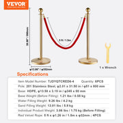 Stanchion Post with Velvet Rope, 6-Pack Crowd Control Stanchion with 4PCS 5FT Red Velvet Ropes, Stainless V952-QTGLZJSBXGKTNTBR1V0