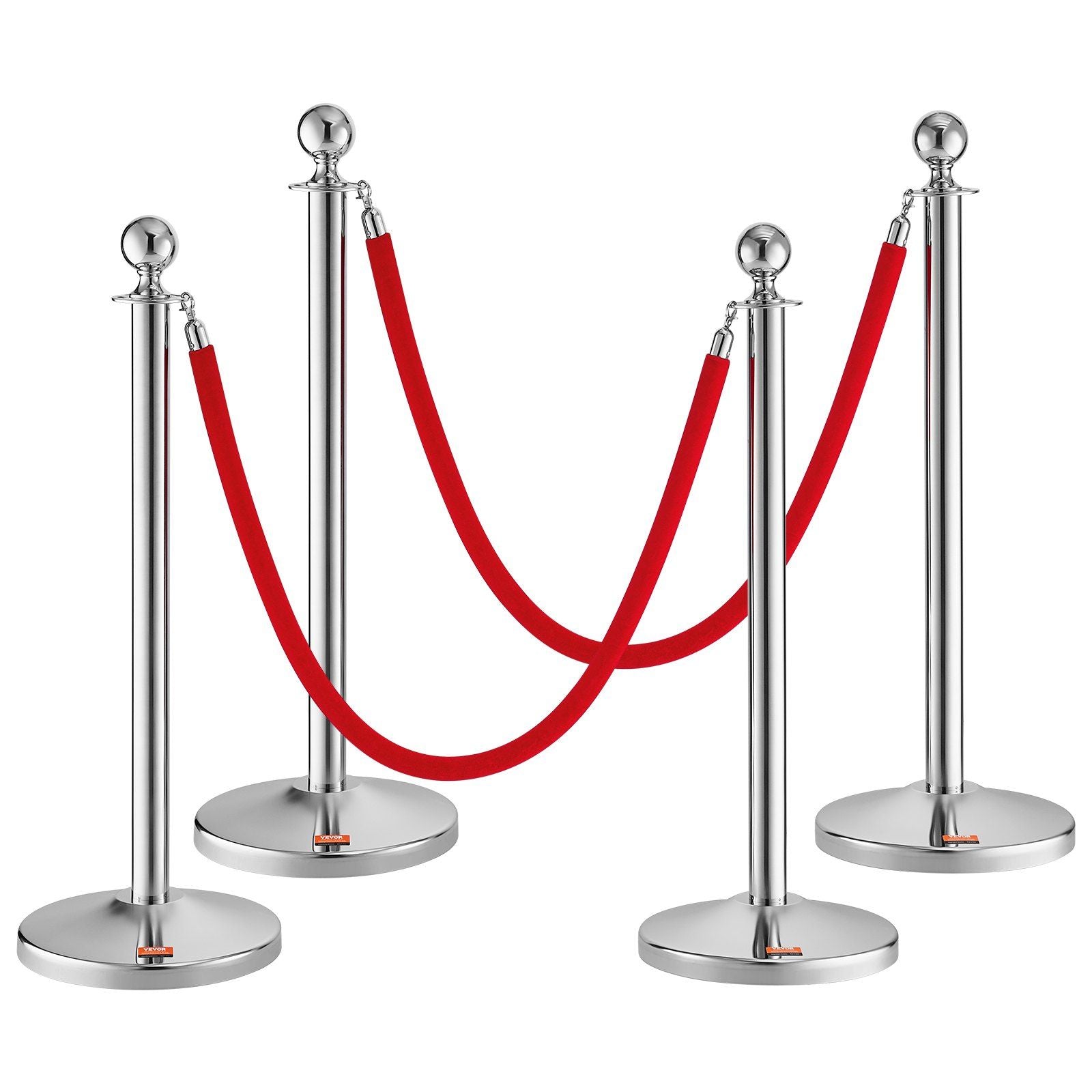 Stanchion Post with Velvet Rope, 4-Pack Crowd Control Stanchion with 2PCS 5FT Red Velvet Ropes, Stainless V952-QTGLZYSBXGKTJCGM7V0