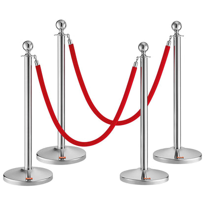 Stanchion Post with Velvet Rope, 4-Pack Crowd Control Stanchion with 2PCS 5FT Red Velvet Ropes, Stainless V952-QTGLZYSBXGKTJCGM7V0