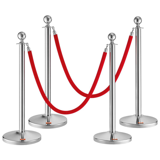 Stanchion Post with Velvet Rope, 4-Pack Crowd Control Stanchion with 2PCS 5FT Red Velvet Ropes, Stainless V952-QTGLZYSBXGKTJCGM7V0