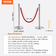 Stanchion Post with Velvet Rope, 4-Pack Crowd Control Stanchion with 2PCS 5FT Red Velvet Ropes, Stainless V952-QTGLZYSBXGKTJCGM7V0