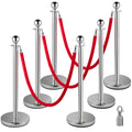 6PCS Red Rope Stanchion Silver Post Crowd Control Queue Line Barrier V952-QTGLZYSBXGZX6SE4XV0