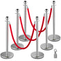 6PCS Red Rope Stanchion Silver Post Crowd Control Queue Line Barrier V952-QTGLZYSBXGZX6SE4XV0