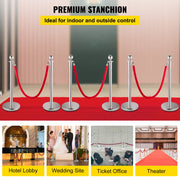 6PCS Red Rope Stanchion Silver Post Crowd Control Queue Line Barrier V952-QTGLZYSBXGZX6SE4XV0