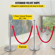 6PCS Red Rope Stanchion Silver Post Crowd Control Queue Line Barrier V952-QTGLZYSBXGZX6SE4XV0