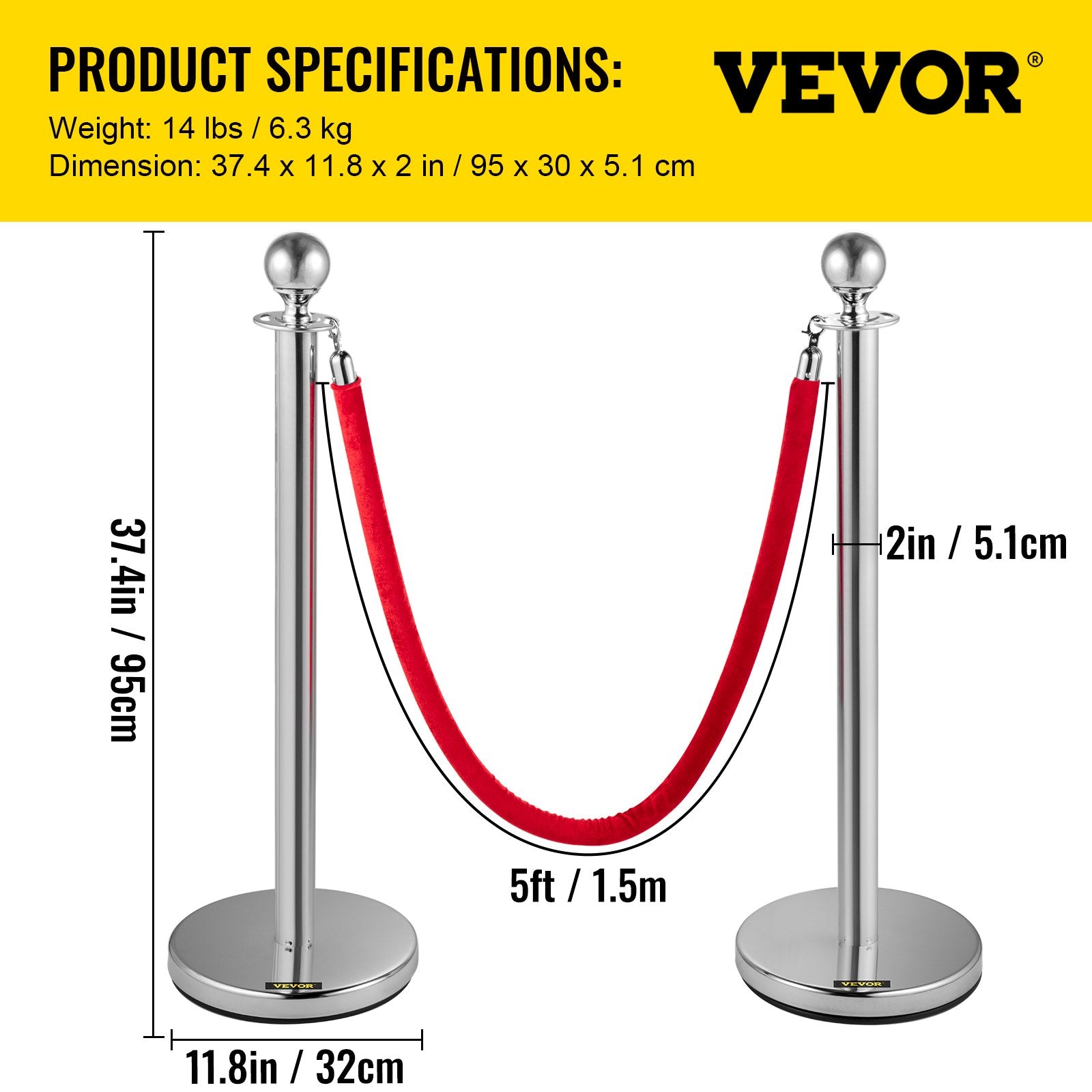 6PCS Red Rope Stanchion Silver Post Crowd Control Queue Line Barrier V952-QTGLZYSBXGZX6SE4XV0